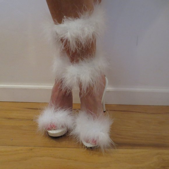 LAST CHANCE  NIB CUSTOM MADE White Double High Riding Ankle Cuff "Fufu" Heels - Picture 9 of 15